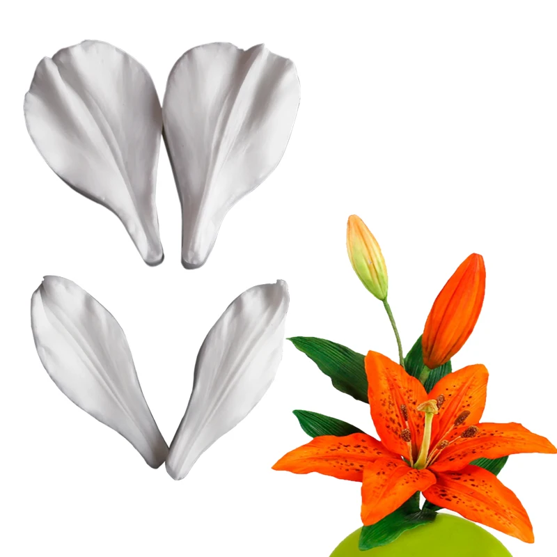 4pcs Lily Veiner Flower Petal Flower Silicone Mold Mould Cake Decorating Tool Chocolate Gumpaste Sugarcraft Kitchen Gadget M2463