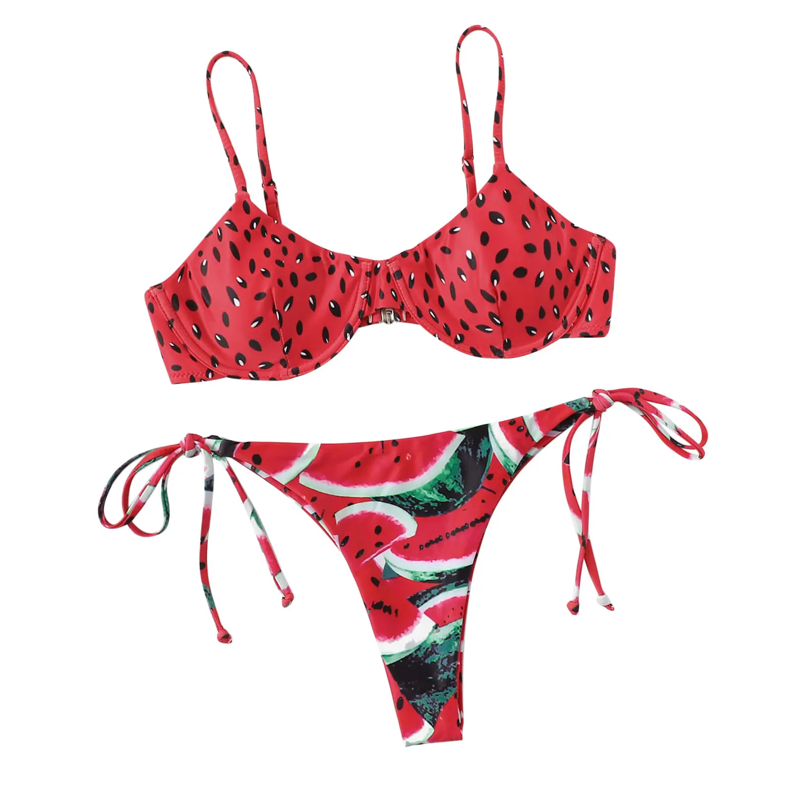 Nowe damskie seksowne letnie Bikini garnitur kobiet jednolity kolor/drukowane dekolt w serek Bikini + sznurowane majtki Scuba stringi plażowe strój