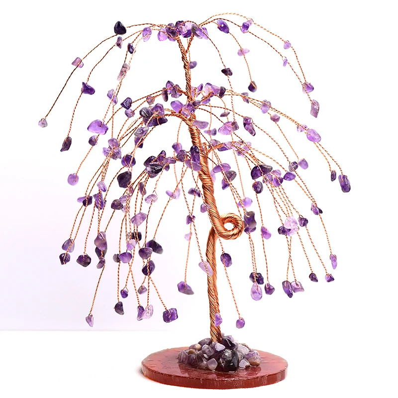 

Natural Amethyst Healing Crystal Tree Gem Weeping Willow With Natural Agate Slices Feng Shui Tree Home Decor Living Room Gifts