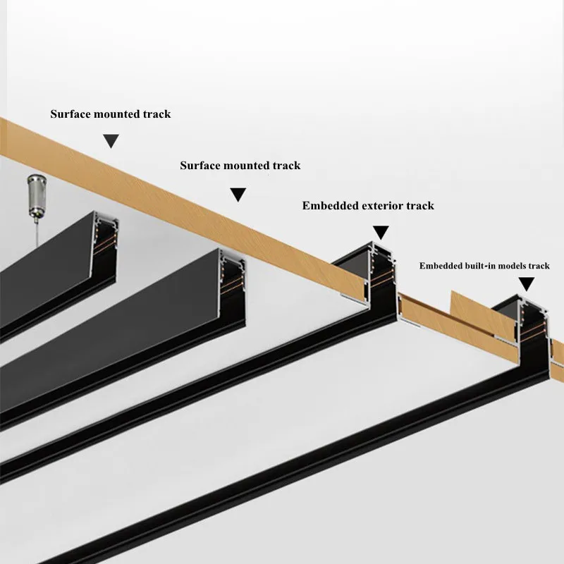 2021 New 35 Model 48V 4 Wire Magnetic Track Embedded Surface ,Concealed ,Mount 3 Styles Flat Copper Power Supply On Both Sides