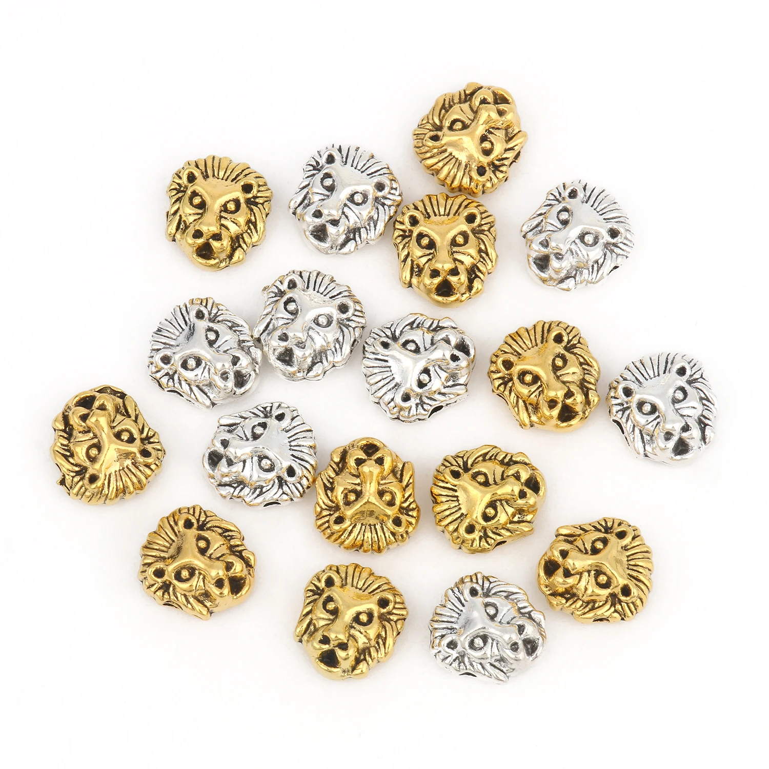 10 sztuk 11mm * 12mm antyczne złoto kolor srebrny kolor Leone głowa lwa Spacer koralik Charms Diy bransoletki z koralików biżuteria Handmade Make