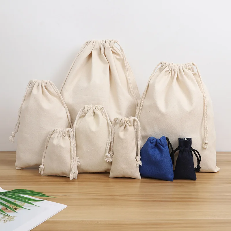 

50pcs Black and white drawstring bag,canvas bag,cotton environmental protection bag Multiple sizes available
