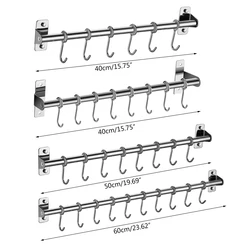 Wall Mounted Utensil Rack Stainless Steel Hanging Kitchen Rail with 6/8/10 Hooks