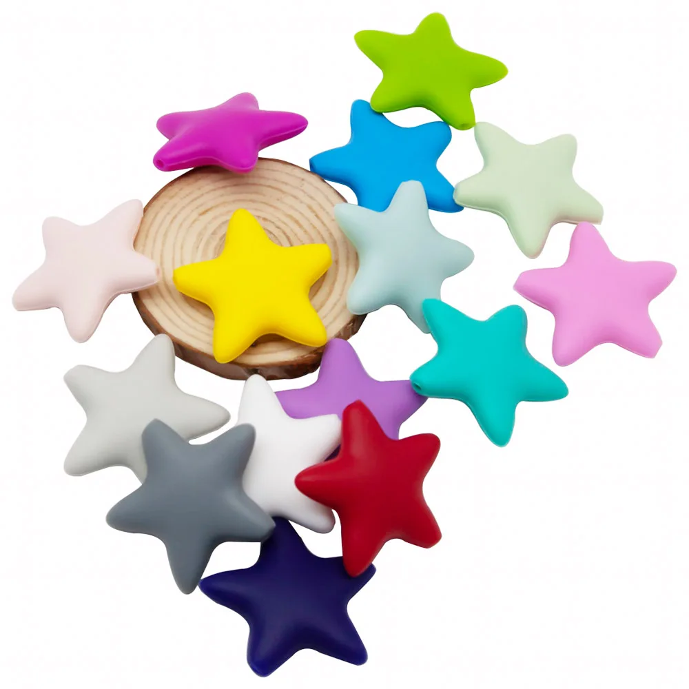 Cute-idea Star Silicone Beads 10pcs Food Grade Baby Teething Teethers DIY infant Nursing Pacifier Chain Necklace toy Accessories