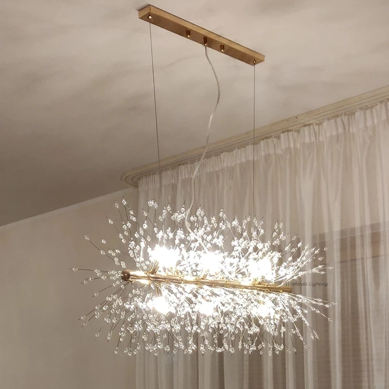 

Light luxury modern crystal lamp G9 dandelion restaurant bedroom store personalized creative firefly linear Chandelier