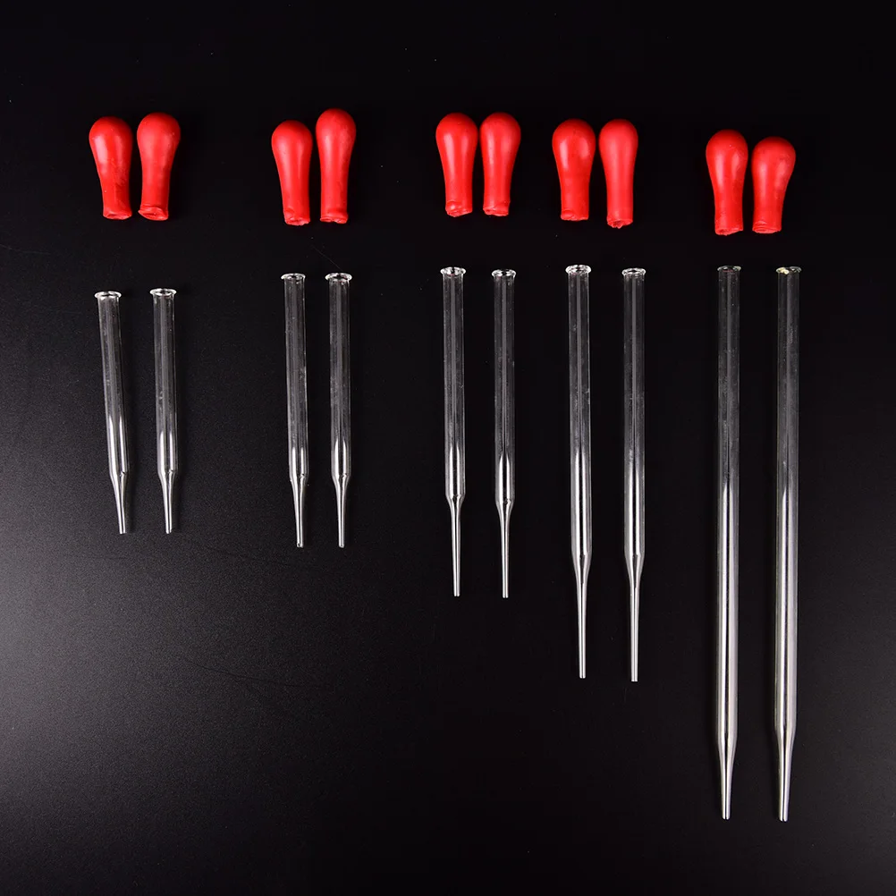 2Pcs Transfer Pipette Alat Laboratorium dengan Merah Rub 9Cm/10Cm/12Cm/15Cm/20Cm Tahan Lama Panjang Kaca Percobaan Medis Pipette Penetes