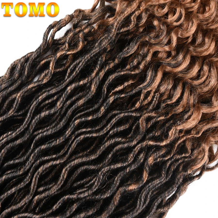 TOMO Faux Locs Crochet Hair Wavy Dreadlocks Braids With Curly Ends Ombre Brown Color Soft Pre-Looped Synthetic Braiding Hair 20\