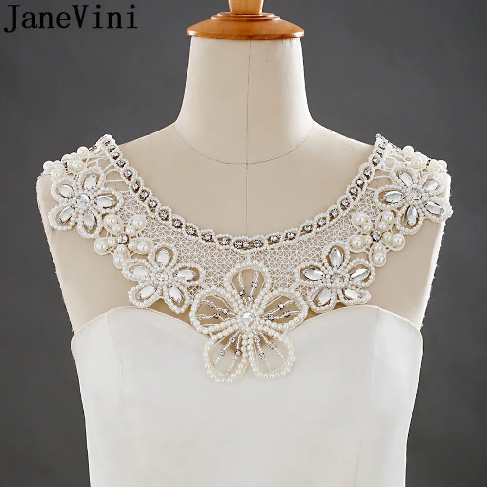 JaneVini Boho Ivory Necklace Women Shoulder Chain Crystal Bead Long Necklaces Gift Jewelry Ribbon Bridal Wedding Accessories