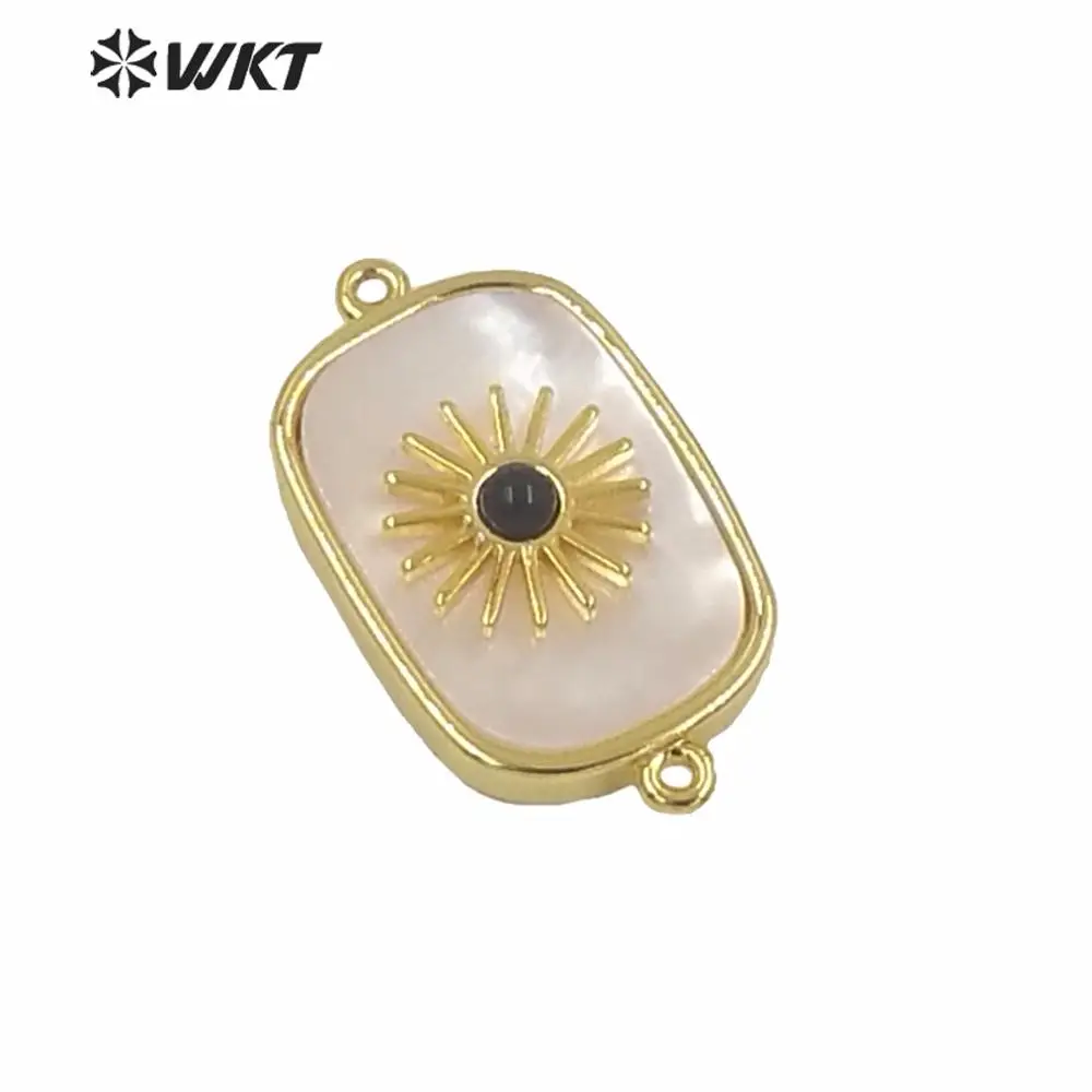WT-C297 Wholesale New Square Natural Jewelry Magritte Gold Bezel For Lady Beautiful Precious Stone Fine Connectors