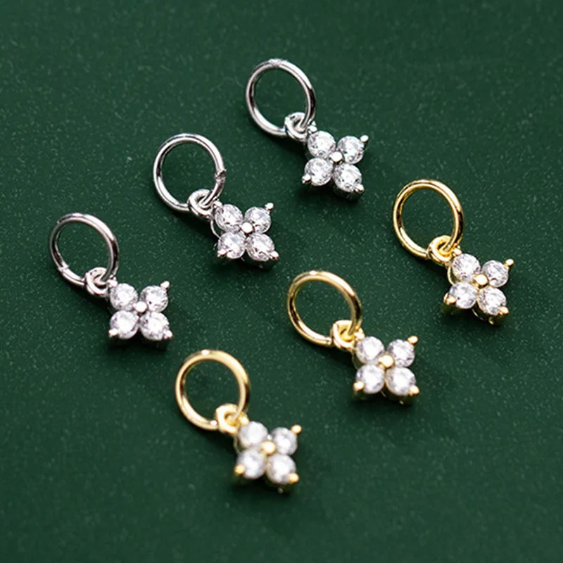 925 Sterling Silver Shining Zircon Inlaid Flower Fine Charms Women Jewelry Silver Drop Pendants Fit DIY Necklace Bracelets Make