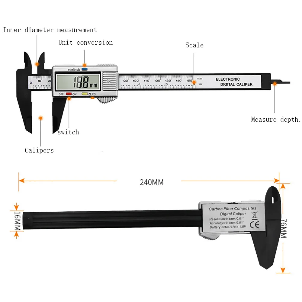 150mm Vernier Caliper 6 inch Electronic  Digital Micrometer Carbon Fiber Non-precision  measuring instruments caliper