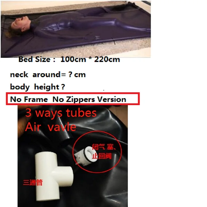 Latex Sleep Bed Bag fetish bondage  bodysuits body bag vacuum bed without Frame neck entrance and head out