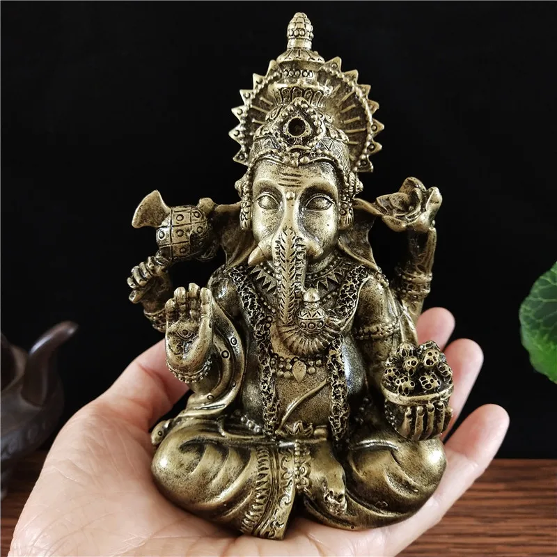 Bronze Color Ganesha Statue Sculpture Big Resin Ornaments Hindu Elephant God Buddha Statues Figurine Home Decoration Lucky Gifts - Image 3