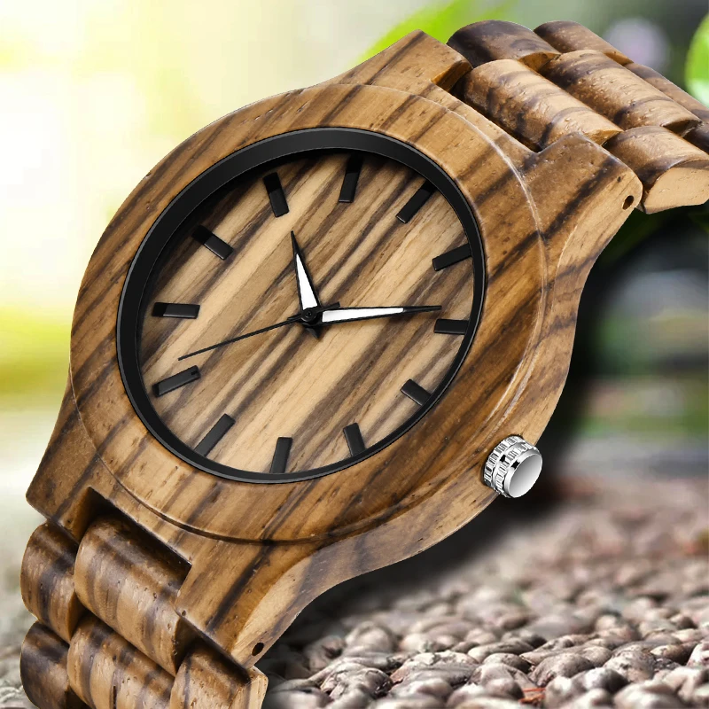 Luxury Brand Wood Watch Men Analog Natural Quartz Movement Male Bamboo Wristwatches Clock Relogio Masculino Q1003