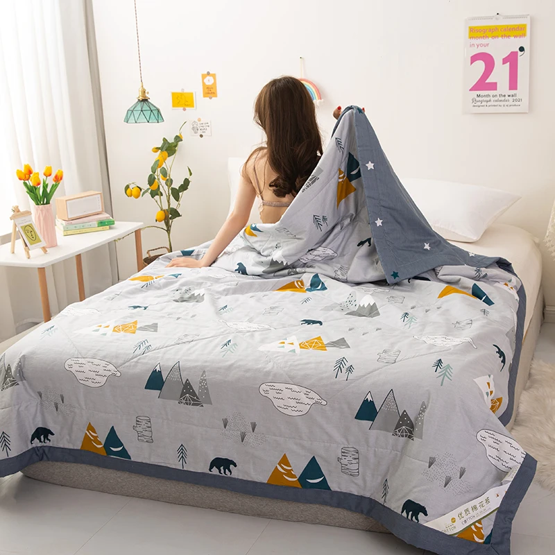 

1pc Printing Pure cotton Comfortable and soft Bedspread Summer Quilt Blanket Comforter Home Textiles