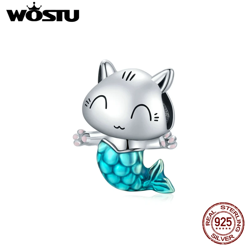 WOSTU Authentic 925 Sterling Silver Maneki Neko Cat Beads Charms Pendant Fit Bracelets Women Party DIY Fine Jewelry Gift Making