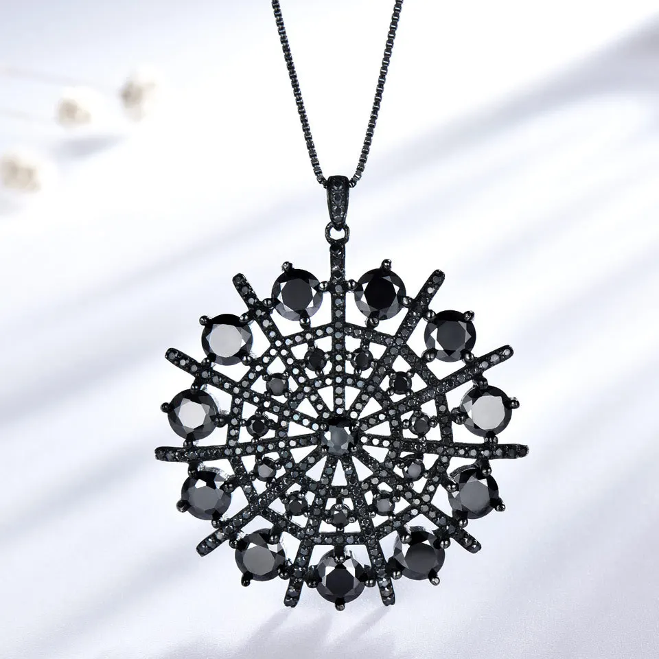 Women's Luxury Gothic Style Black Spider Web Necklace Pendant Ring Jewelry Set Black Zircon Crystal Party Jewelry Accessories