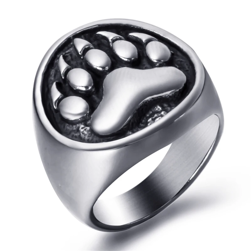 Elfasio Men Stainless Steel Ring Norse Viking Bear paw Symbol Vantage jewlery