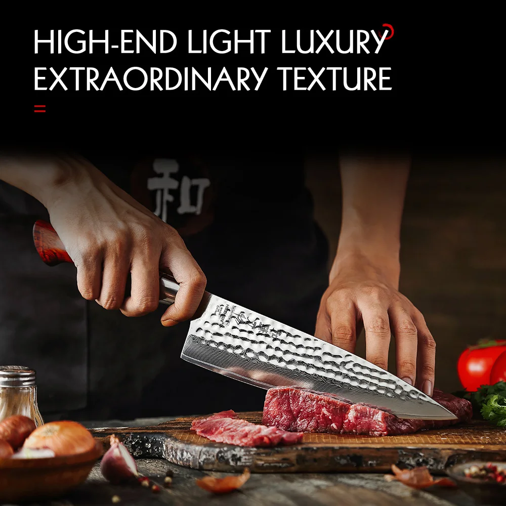 HEZHEN 8.3 Inch Chef Kitchen Knife Professional Customize 73 Layers Powder Damascus Steel With Rosewood Handle Gift Box