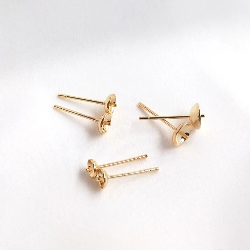 Real Gold Plated Color-Preserving Half-Hole Cup Needle Earrings Paste Pearl Ear Pins DIY Jewelry Making Findings Accessories