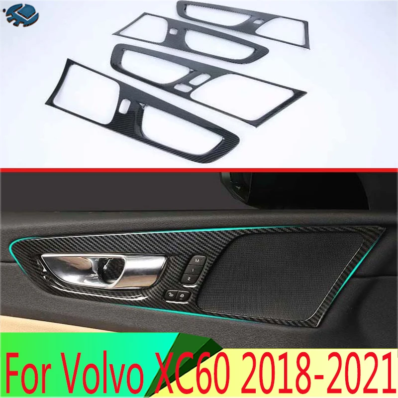 For Volvo XC60 2018-2021 Carbon Fiber Style Inner Door Handle Cover Catch Bowl Trim Insert Bezel Frame Garnish