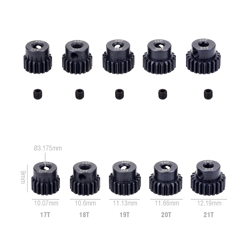 48DP  3.175mm 16t 17t 18t 19t 20T 21t 22T 23T 24T 25T Black Steel Metal Pinion Motor Gear For 1/10 Rc Model Car Motor