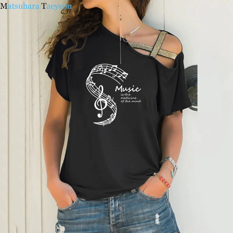 

Music Is The Medicine of The Mind Women T-Shirts Summer Print Tshirt Casual Cotton T-shirt Camisetas Femme Tshirs Dames