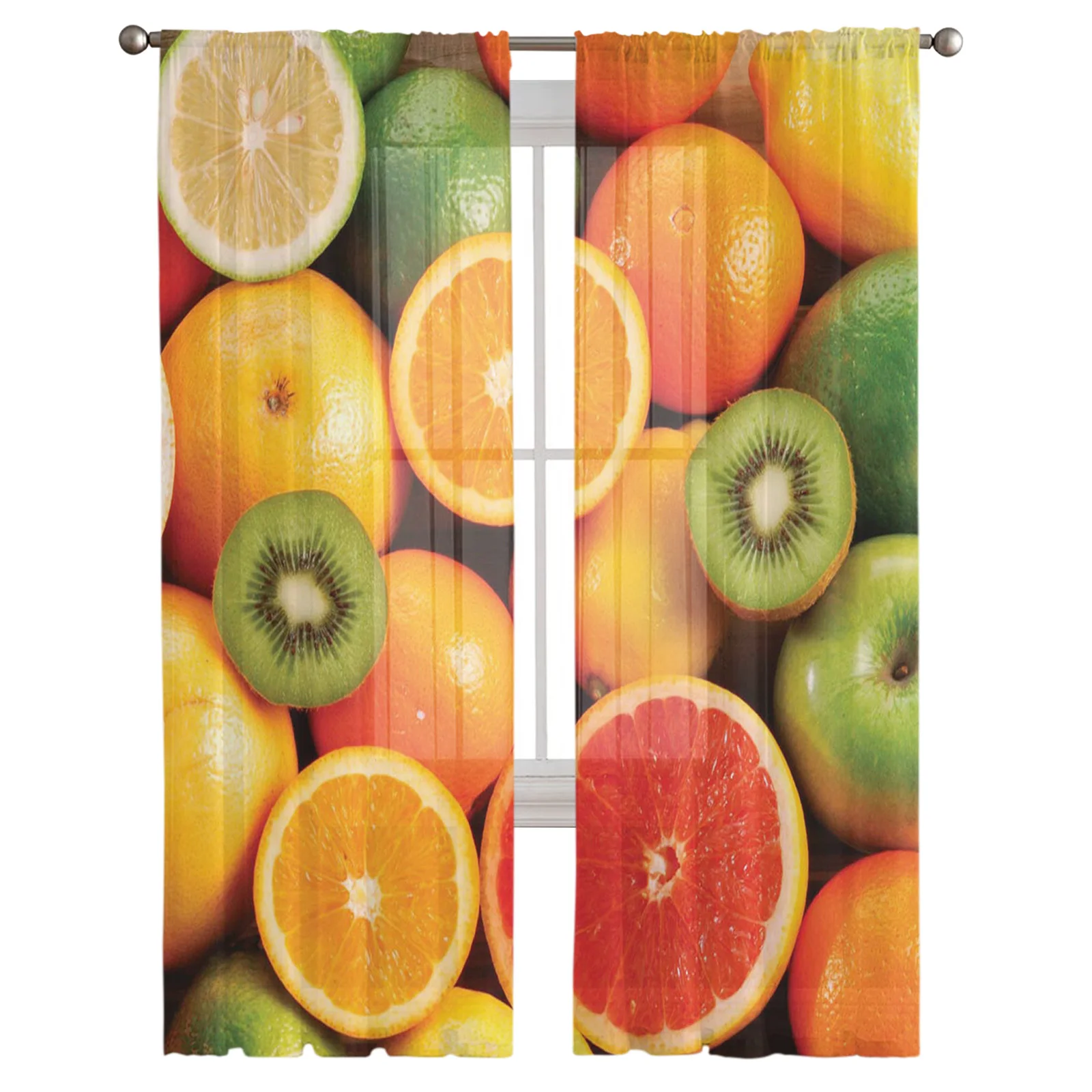 Fruit Orange Kiwi Tangerine Curtain Window Tulle For Living Room Bedroom The Kitchen Window Treatment Decorations Curtains