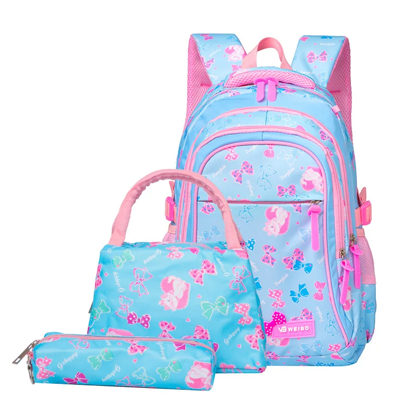 3pcs/set bow print school bags for teen girls Primary waterproof nylon schoolbags Kids Princess Backpack mochila escolar