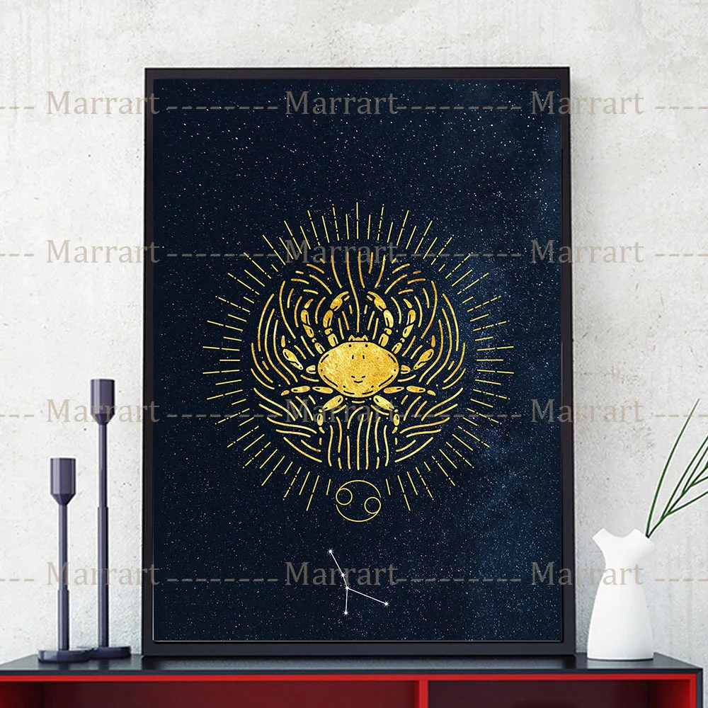 Zodiac Astrology And Fortune Telling Wall Art Canvas Painting Golden Constellation Poster And Prints For Living Room Decor