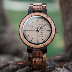 Relogio masculino BOBO BIRD Orologio da uomo in legno erkek kol saati Settimana Display Data Giappone Orologi da uomo al quarzo Logo personalizzato Drop Shipping