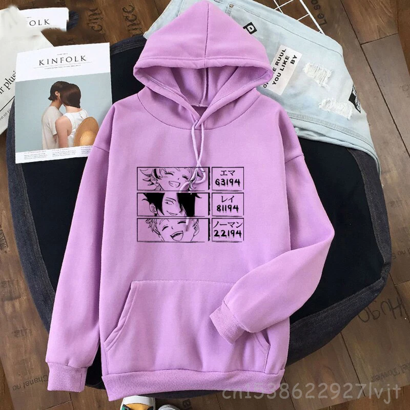 Promise Neverland Sweat À Capuche Femmes Harajuku Anime Rose Noir Hoodies Streetwear Pulls Graphique À Capuche Streetwear