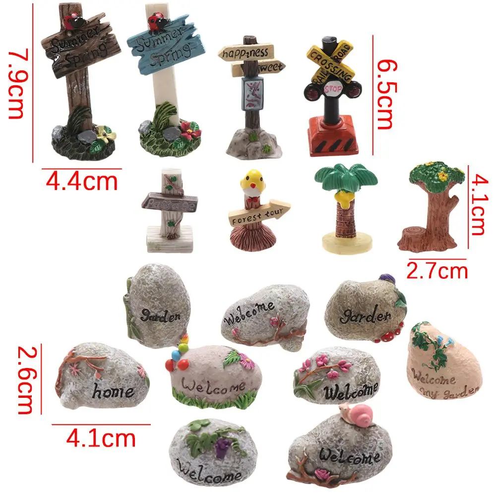 Resin Craft Micro Landscape Desktop Ornament Fairy Garden Welcome Stake Figurine Mini Road Sign Simulation stone signpost