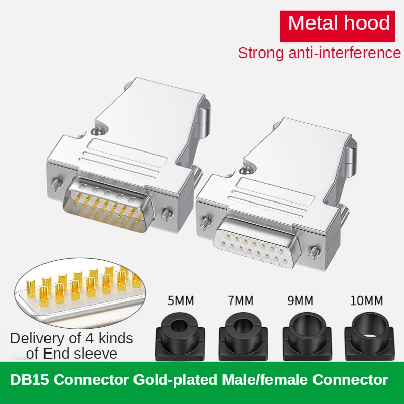 DB15 Plug 15-pin Connector Male and Female Parallel Connector Wire-bonded Solid Lathe Needle Gold Plating Computer Components