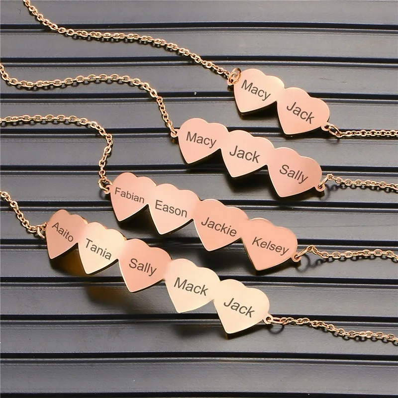 Tangula Custom 2-5 Names Bracelet with Heart Pendant Engraving Name Bracelet Stainless Steel Seng Women Family Couple Best Gift