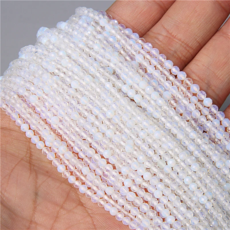 2/3/4MM Faceted Natural White Stone Opal Opalite Quartz Beads Beading For Bracelet Necklace Jewelry Making Accessories Wholesale