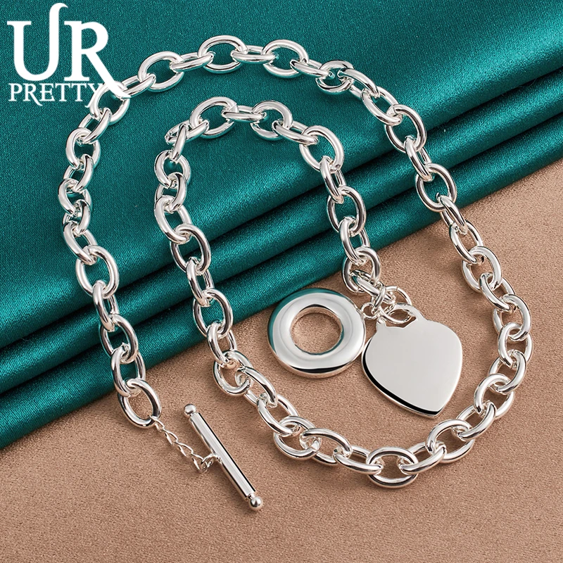 UPRETTY New 925 Sterling Silver Solid Love Heart Necklace 18 Inch Chain For Woman Party Wedding Engagement Charm Jewelry Gift