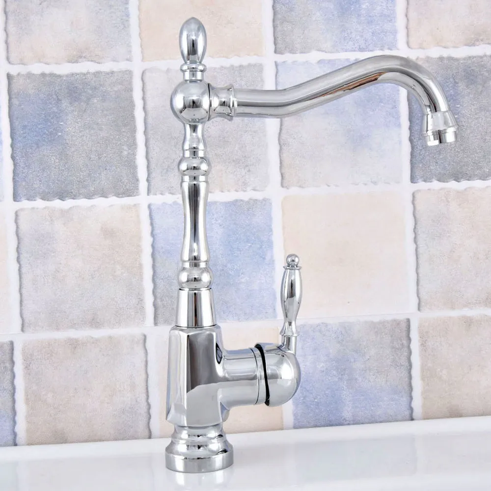 Grifo de latón cromado pulido para cocina, grifería de un solo orificio con caño giratorio, para lavabo de baño, asf645