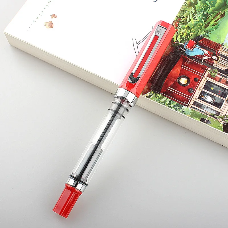 1-Piece Lanbitou Matte Black Transparent Fountain Pen F/EF Nib Plastic Piston Filler Writing Ink Pens School Office Supplies