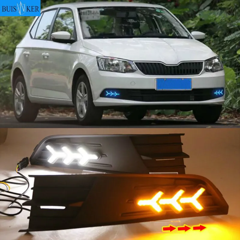 

1 Pair For SKODA Fabia 2015-2017 12V ABS LED DRL Daytime Running Lights Fog Lamp Cover Car- styling