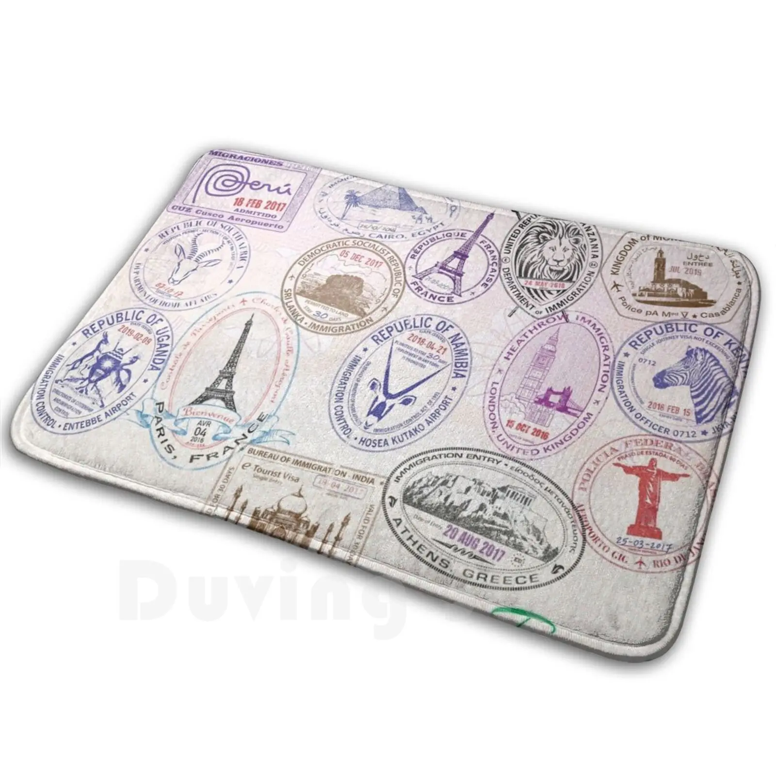 Travel Passport Stamps-Extended Version Carpet Mat Rug Cushion Soft Non-Slip Passport Stamps Iconic Travel Visas France