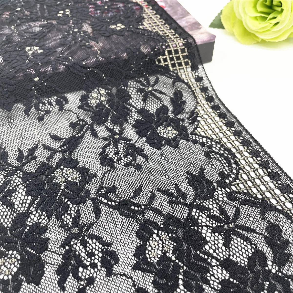 3y/Lot Width 8 1/2 inch (22cm) Black Gold Elastic Stretch Lace Trim Lingerie Sewing Craft DIY Apparel Fabric Garment Accessory