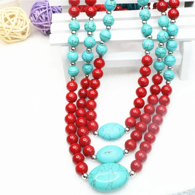 New arrival red artificial coral charms calaite stone turquoises 8mm beads diy semi-precious necklace making 18 inch BV113