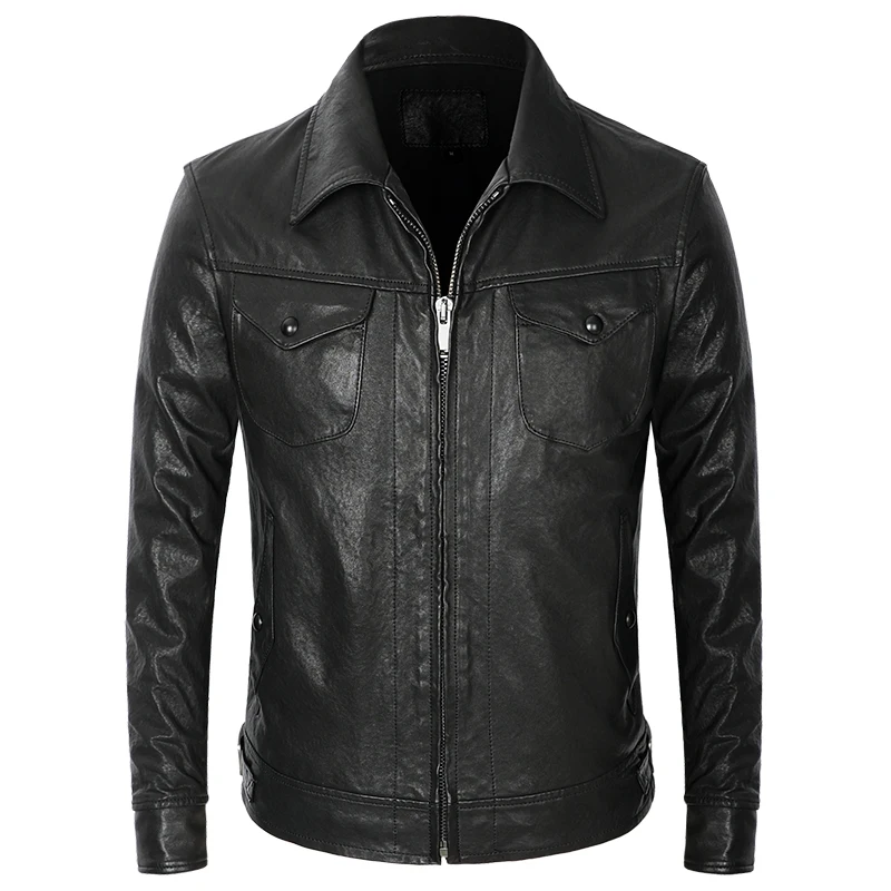 Genuine Vintage Goatskin Motorcycle Jacket Men Black Slim Short Real Leather Coat High Quality Business Casual Clothes