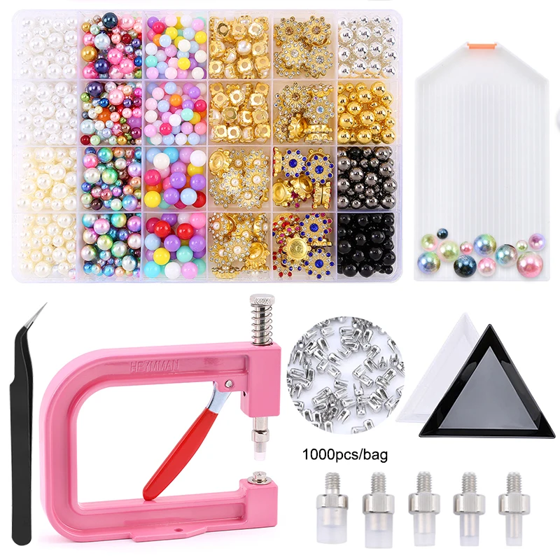 DIY Crafts Pearl Setting Machine Pink Rivet Buttons Handicraft Pearls Tools Goods For Creative Work Clothes/Doll Accessories