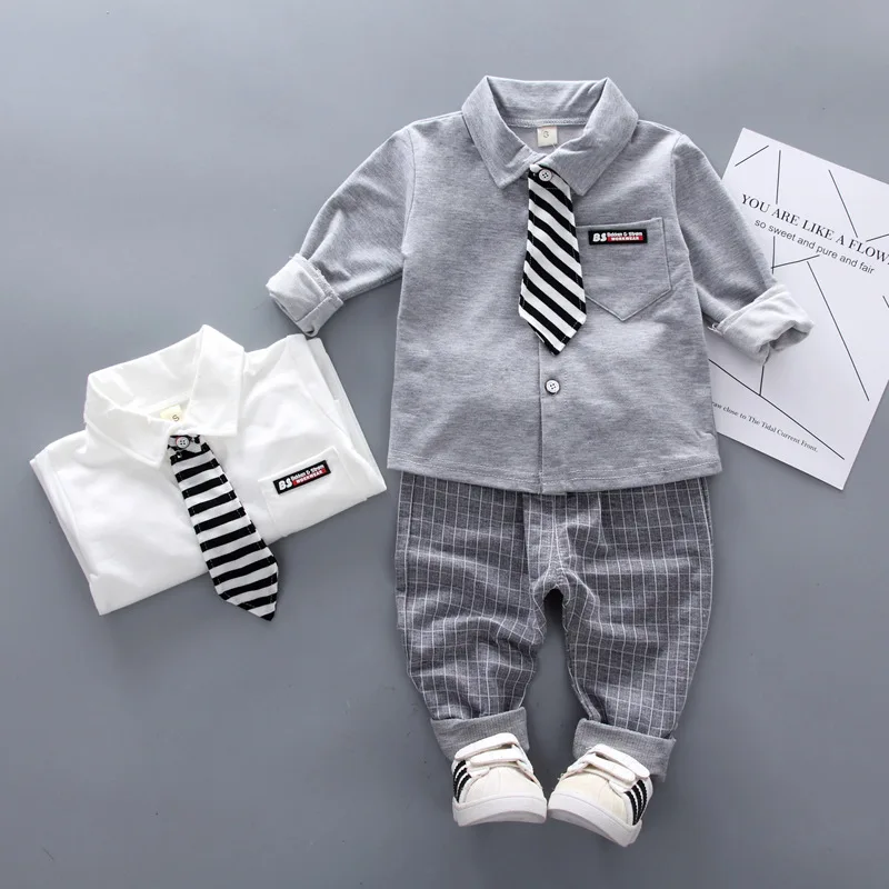 2020 New Spring Autumn Baby Boys abbigliamento formale neonato Gentleman Tie Shirt pantaloni 2-3 pezzi sui Cotton Leisure suit 6M-4T