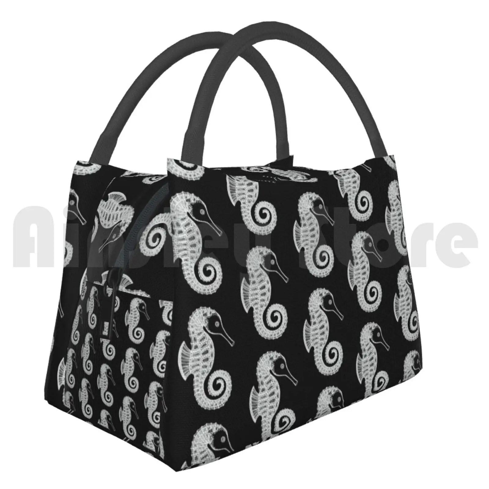 

Portable Insulation Bag Seahorse Ink Art-Cute Ocean Animal Design ( On Black ) Seahorse Seahorses Sea Horse