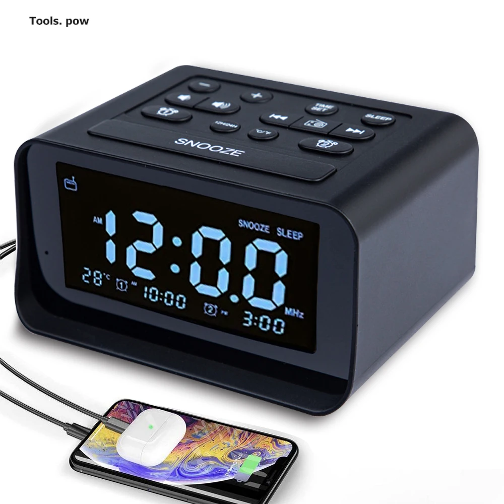 Digital Alarm Clock Radio with USB Charging Port Electric Clock Brightness Dimmer Adjustable Alarm Volume FM Sleep Timer Speaker