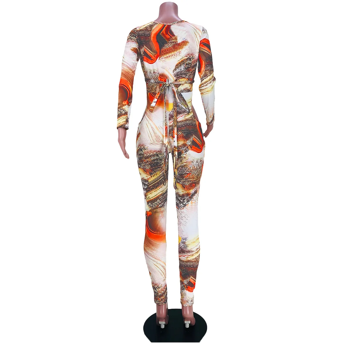 BKLD 2024 Autumn Winter Clothes Fashion Printed Sexy Cut Out Bandage Long Sleeve Bodycon Jumpsuit One Piece Outfit Women