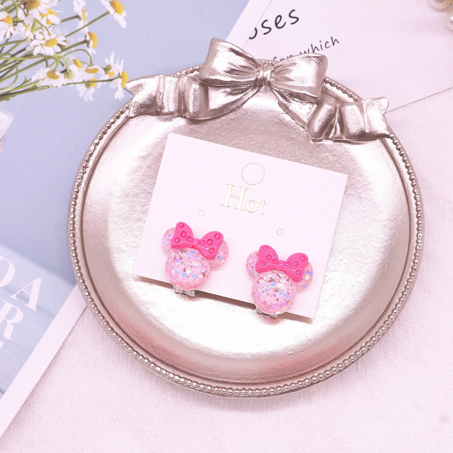 6 Styles Pink Colors Cute Cats Rabbits Animals Clip on Earrings for Children Girls No Pierced Earring Jewelry Fashion Accessory